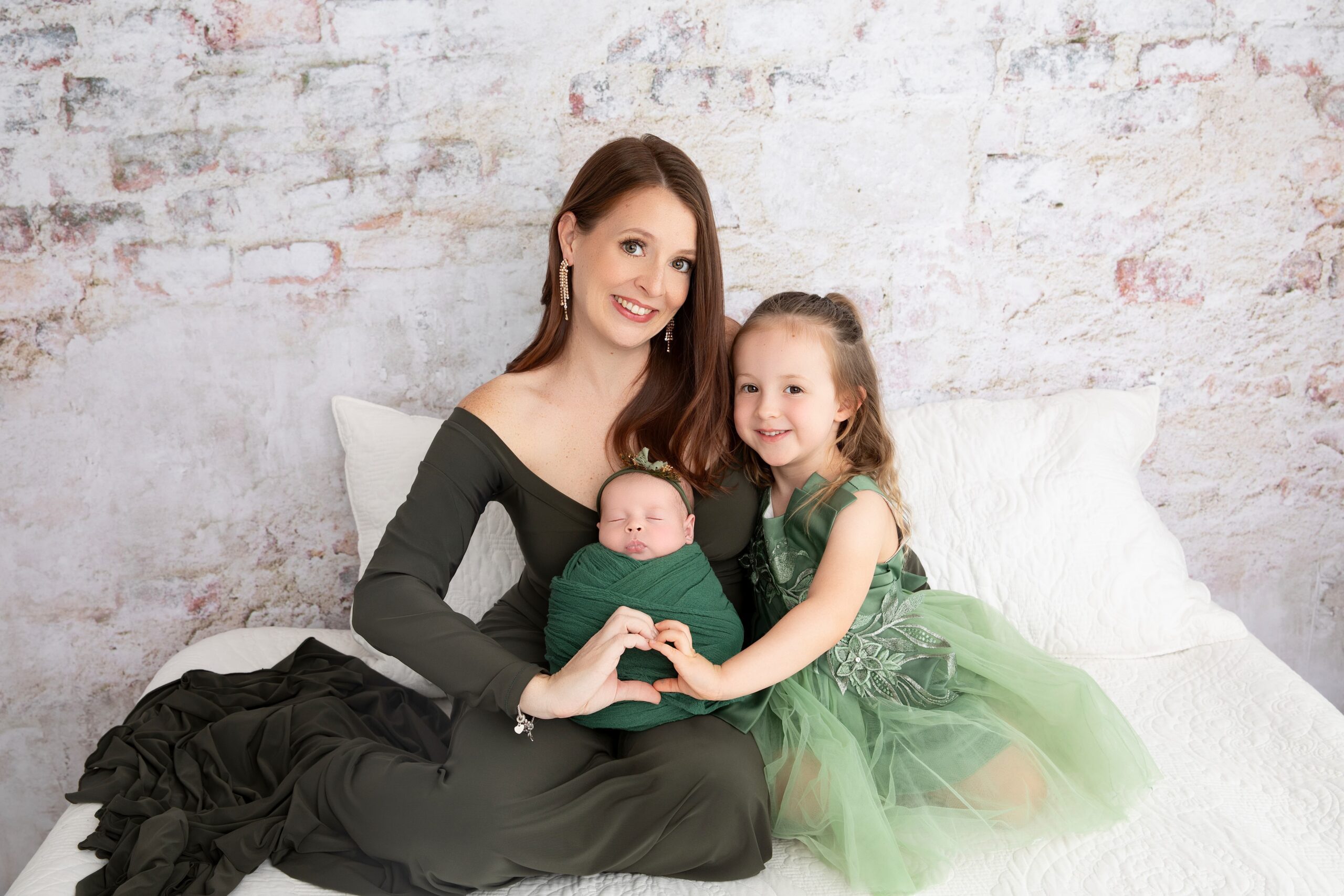 Mother and Daughter Portrait in Green Dresses | In-Studio Family Photography Arizona