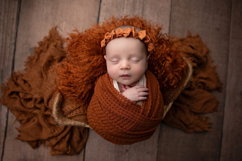 Rustic In-Studio Newborn Portrait in Woven Basket | Phoenix Newborn Photographer